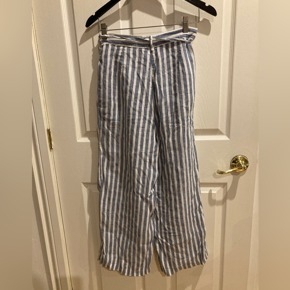 OFFON Cropped Belted Striped Blue White Linen Pants size small - Picture 5 of 5